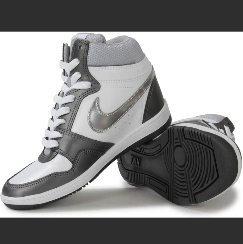 Nike Force Sky High White Silver 8 Wedge Sneakers 629746-103